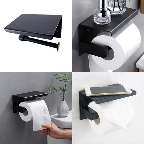 WC Rolhouder met Plankje Zwart - Zelfklevend of Boren, Huis en Inrichting, Badkamer | Badtextiel en Accessoires, Overige typen