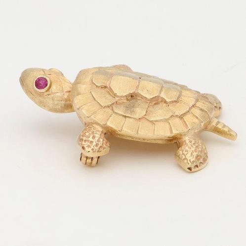 Broche - 14 karaat Geel goud - 0.14ct. tw. Robijn, Sieraden, Tassen en Uiterlijk, Antieke sieraden