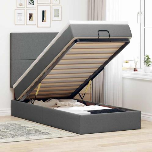 vidaXL Bed poef met matras en LEDs 90x200 cm stof, Huis en Inrichting, Slaapkamer | Bedden, 90 cm, 200 cm, Grijs, Eenpersoons