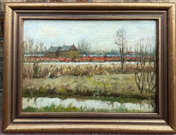 Nederlandse school (XX) - Landschap met bollenveld beschikbaar voor biedingen