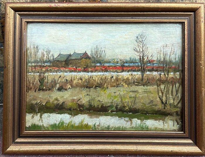 Nederlandse school (XX) - Landschap met bollenveld, Antiek en Kunst, Kunst | Schilderijen | Klassiek
