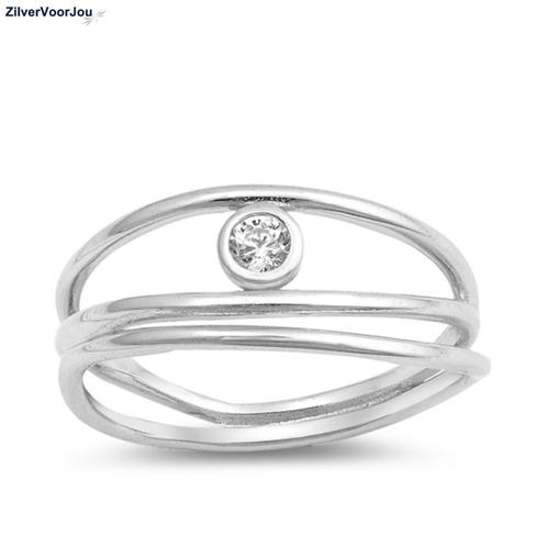 Zilveren 3 lijnen sierring met witte CZ, Sieraden, Tassen en Uiterlijk, Ringen, Verzenden