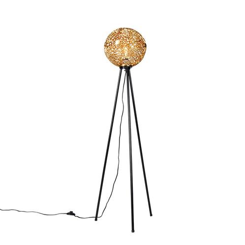 Art deco vloerlamp tripod goud - Maro, Huis en Inrichting, Lampen | Vloerlampen, Nieuw, 100 tot 150 cm