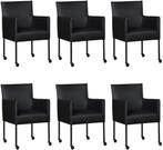 Set van 6 Zwarte leren moderne kuipstoel - poot rond zwart m, Huis en Inrichting, Stoelen, Overige kleuren, Nieuw, Leer, Ophalen of Verzenden