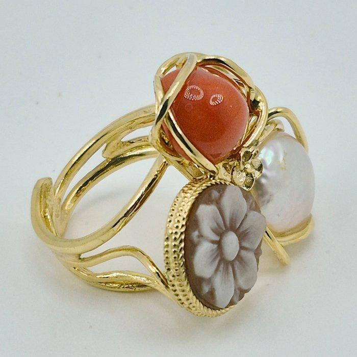 Bloedkoraal - Verguld, Zilver - Ring - CORALLO MEDITERRANEO, Antiek en Kunst, Curiosa en Brocante