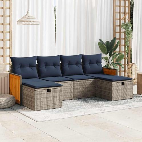vidaXL 6-delige Loungeset met kussens poly rattan grijs, Tuin en Terras, Tuinsets en Loungesets, Loungeset, Nieuw, Rotan, Verzenden