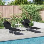 vidaXL Inklapbare Zonnebanken 2 stuks met Luifel Zwart 600D, Tuin en Terras, Ligbedden, Verzenden, Nieuw
