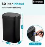 Five Stars® Prullenbak met Sensor - 60 Liter - Afvalbak RVS, Verzenden, Nieuw