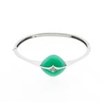 Witgouden armband met jade en diamant | 0,035 ct. (hanger), Goud, Met edelsteen, Gebruikt, Ophalen of Verzenden