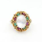 Ring - 14 karaat Geel goud - Smaragd - Maansteen - Robijn, Sieraden, Tassen en Uiterlijk, Ringen, Nieuw