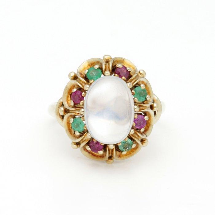 Ring - 14 karaat Geel goud - Smaragd - Maansteen - Robijn, Sieraden, Tassen en Uiterlijk, Ringen