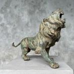 Beeld, No Reserve Price - Majestic Patinated Bronze Roaring, Antiek en Kunst