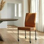 Leren eetkamerstoel Comfort met wieltjes - Rancho Cognac, Ophalen of Verzenden, Nieuw, Leer, Modern
