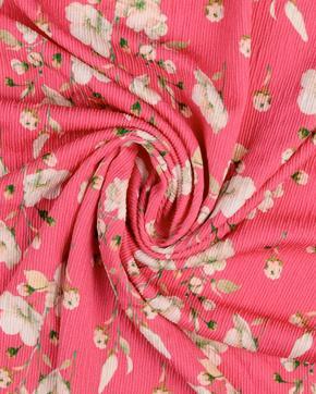 Viscose Jersey Plissé Bloem Roze, Hobby en Vrije tijd, Stoffen en Lappen, Roze, Nieuw