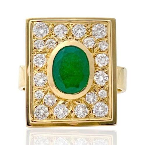 Ring - 18 karaat Geel goud - 1.59ct. tw. Smaragd - Diamant -, Sieraden, Tassen en Uiterlijk, Ringen