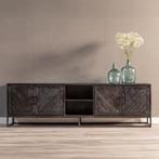 Tv-meubel Mangohout Sabia 200 Zwart, Huis en Inrichting, Kasten | Televisiemeubels, Verzenden, Nieuw, 200 cm of meer, Minder dan 100 cm