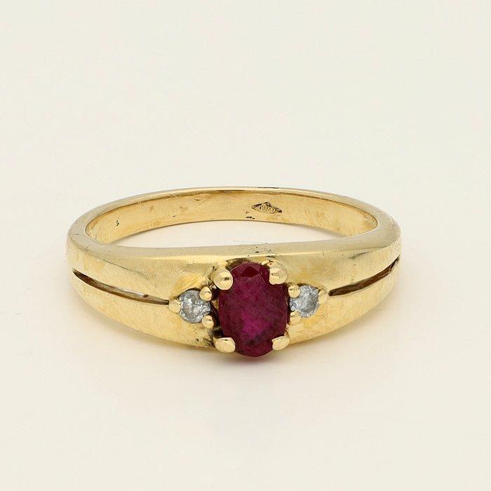 Ring - 18 karaat Geel goud Robijn - Diamant, Sieraden, Tassen en Uiterlijk, Ringen