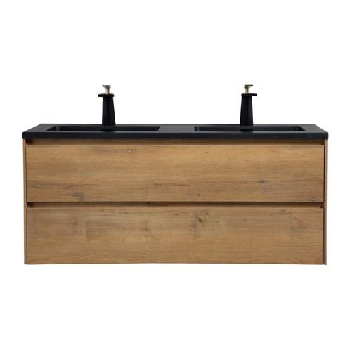 Badkamermeubel Nero 120cm eiken met zwarte wastafel, Doe-het-zelf en Verbouw, Sanitair, Verzenden