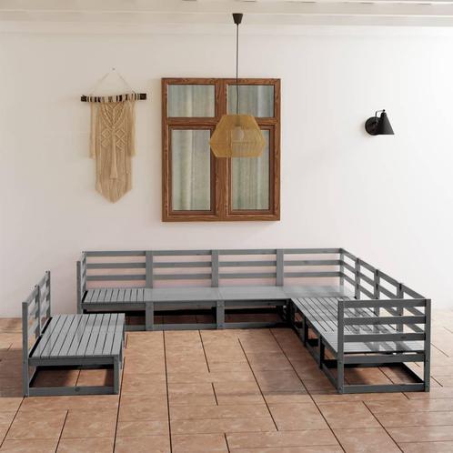 vidaXL 9-delige Loungeset massief grenenhout grijs, Tuin en Terras, Tuinsets en Loungesets, Loungeset, Nieuw, Verzenden