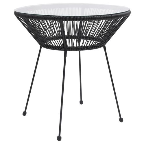 vidaXL Tuintafel Ø70x74 cm rattan en glas zwart, Tuin en Terras, Tuintafels, Nieuw, Verzenden