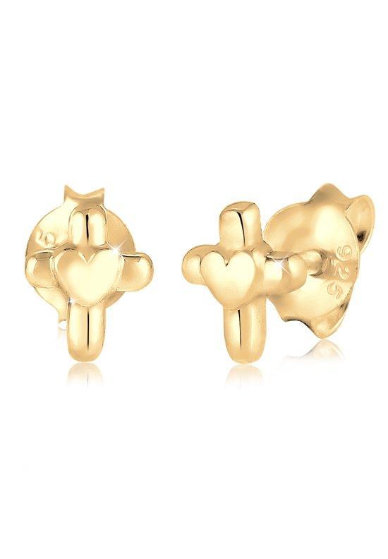 Elli Oorbellen Kind kruis hart godsdients 925 zilver verguld, Sieraden, Tassen en Uiterlijk, Oorbellen, Verzenden