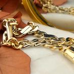 Bicolor gouden gourmet schakel armband met wiebertjes | 1..., Ophalen of Verzenden, Gebruikt, Overige kleuren, Goud