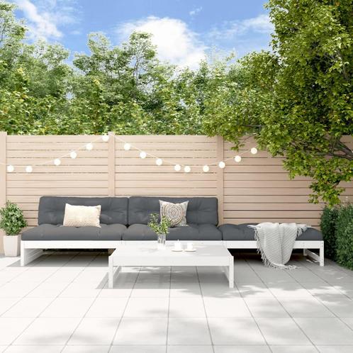 vidaXL 4-delige Loungeset met kussens massief hout wit, Tuin en Terras, Tuinsets en Loungesets, Loungeset, Nieuw, 4 zitplaatsen