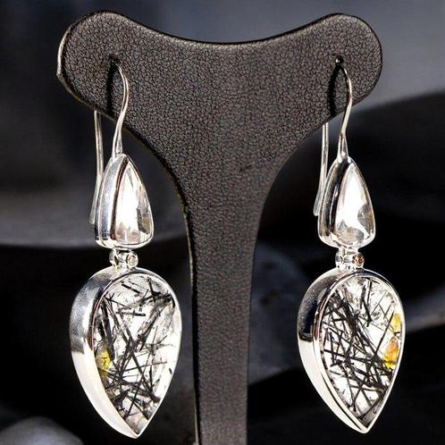 Oorbellen van 925 zilver - Toermalijnkwarts, Bergkristal,, Verzamelen, Mineralen en Fossielen
