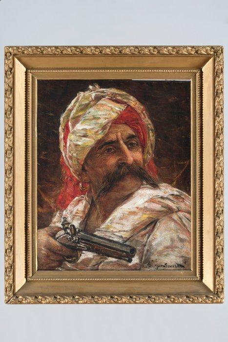 Filippo Monteverde (1846-1920) - Uomo con turbante, Antiek en Kunst, Kunst | Schilderijen | Klassiek