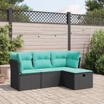 vidaXL 4-delige Loungeset met kussens poly rattan zwart, Verzenden, Nieuw, Rotan, Loungeset