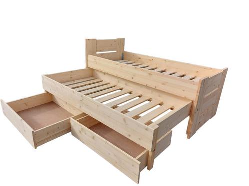 massief houten 1-persoonsbed THOR met onderbed en 2 laden, Huis en Inrichting, Slaapkamer | Bedden, Nieuw, Ophalen