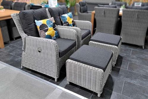 Madrid Verstelbare Loungeset 2 Lounge Tuinstoelen met Hocker, Tuin en Terras, Tuinsets en Loungesets, Hocker, Stoel, 2 zitplaatsen