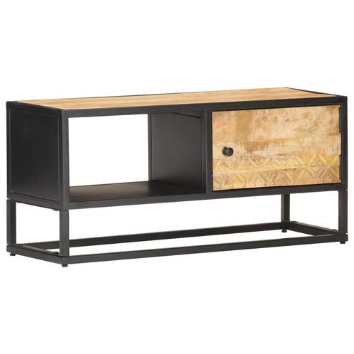vidaXL Tv-meubel met bewerkte deur 90x30x40 cm ruw mangohout, Huis en Inrichting, Kasten | Televisiemeubels, 25 tot 50 cm, Nieuw