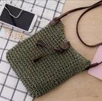 100% rieten cross body tasje - GROEN kleur - leerlook riem, Nieuw