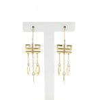 18 Krt. Vintage gouden lange oorhangers met zirconia | Ar..., Gebruikt, Overige kleuren, Ophalen of Verzenden, Met edelsteen