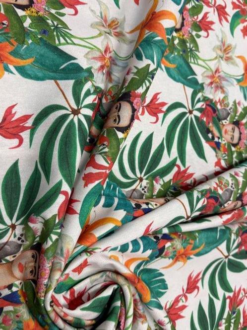 Exotisch en levendig: katoenen stof met Frida en weelderige, Antiek en Kunst, Antiek | Kleden en Textiel