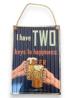 Metalen Wandbord - Two keys to happiness - 28 x 40 cm, Nieuw, Verzenden