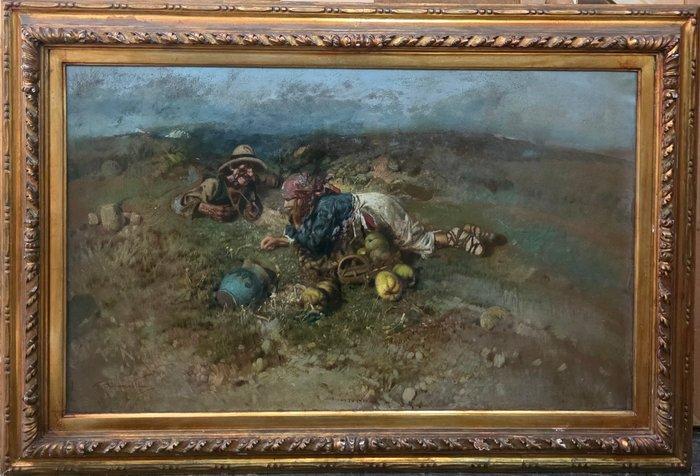 Tito Pellicciotti(1871-1950) - Pastorelli a riposo, Antiek en Kunst, Kunst | Schilderijen | Klassiek