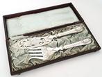 Antiek visserveerbestek met zilveren heft in originele etui,, Antiek en Kunst