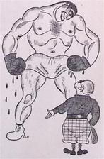 Fascisten bewonderen boxer Primo Carnera op spotprent, Verzenden