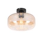 Art deco plafondlamp zwart met amber glas - Bizle, Nieuw, Glas, Art Deco