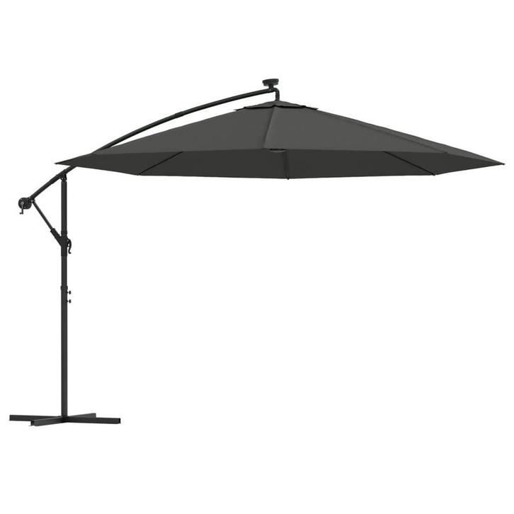Zweefparasol met LED Antraciet | Tweedekansje | OP = OP, Tuin en Terras, Parasols, 3 tot 4 meter, Kantelbaar, Nieuw, Zweefparasol
