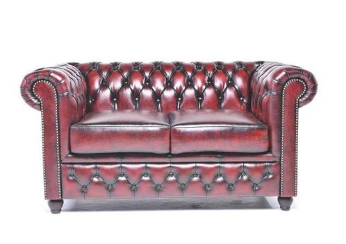 Chesterfield Bank Original Leer  2-zits  Antiek Rood, Huis en Inrichting, Banken | Bankstellen, Nieuw, Leer, Rechte bank, Verzenden