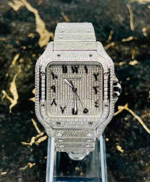 Cartier Santos - Arab Pave Dial - Large- Iced Out - Diamonds, Sieraden, Tassen en Uiterlijk, Horloges | Heren