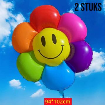 2 STUKS XL Regenboog Smiley Bloem Ballon – Folieballon 102 x beschikbaar voor biedingen