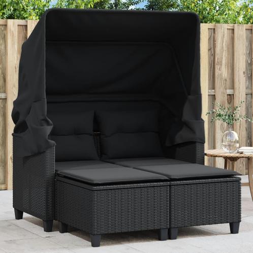 vidaXL Tuinbank 2-zits met luifel en voetenbanken poly, Tuin en Terras, Tuinsets en Loungesets, Nieuw, Rotan, Verzenden