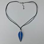 Uniseks Zwarte Ketting met Blauw Lang Blad Hanger, Verzenden, Nieuw