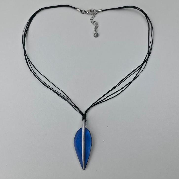 Uniseks Zwarte Ketting met Blauw Lang Blad Hanger, Sieraden, Tassen en Uiterlijk, Kettingen, Nieuw, Verzenden
