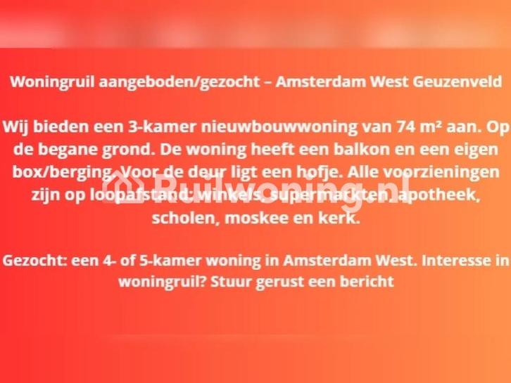 Woningruil Amsterdam (Noord-Holland), Huizen en Kamers, Woningruil, Amsterdam