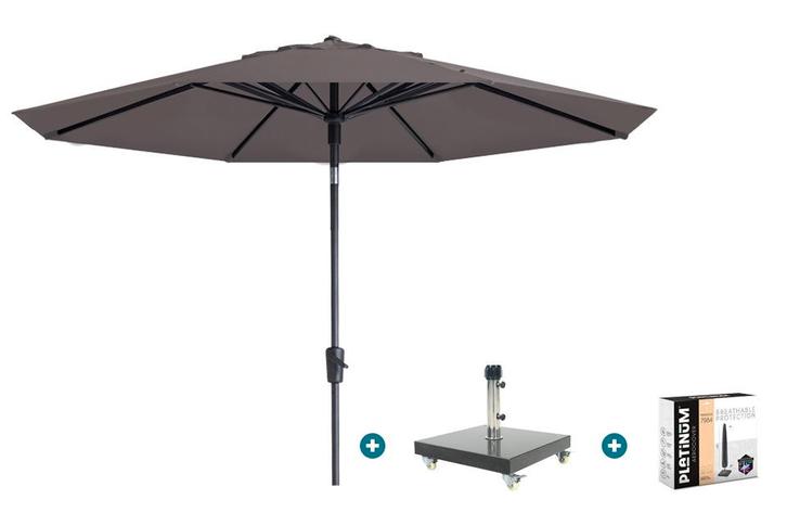 Madison Paros 2 Luxe stokparasol 3 m. rond - Taupe + Granada, Tuin en Terras, Parasols, Parasolvoet, Nieuw, Kantelbaar, Verzenden